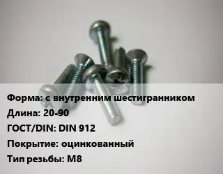 Винт с внутренним шестигранникомх20-90 DIN 912 оцинкованный М8